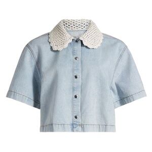 Frame Denim Light Blue Shirt with White Crochet Collar